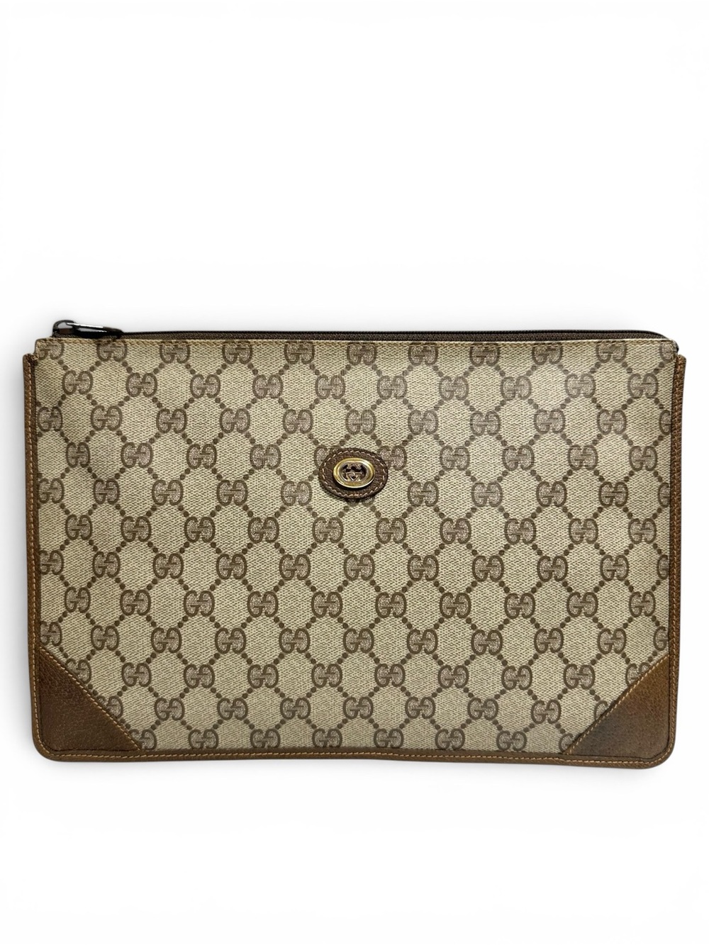 Gucci GG Supreme Web Canvas & Leather Vintage Large Evening Clutch Bag